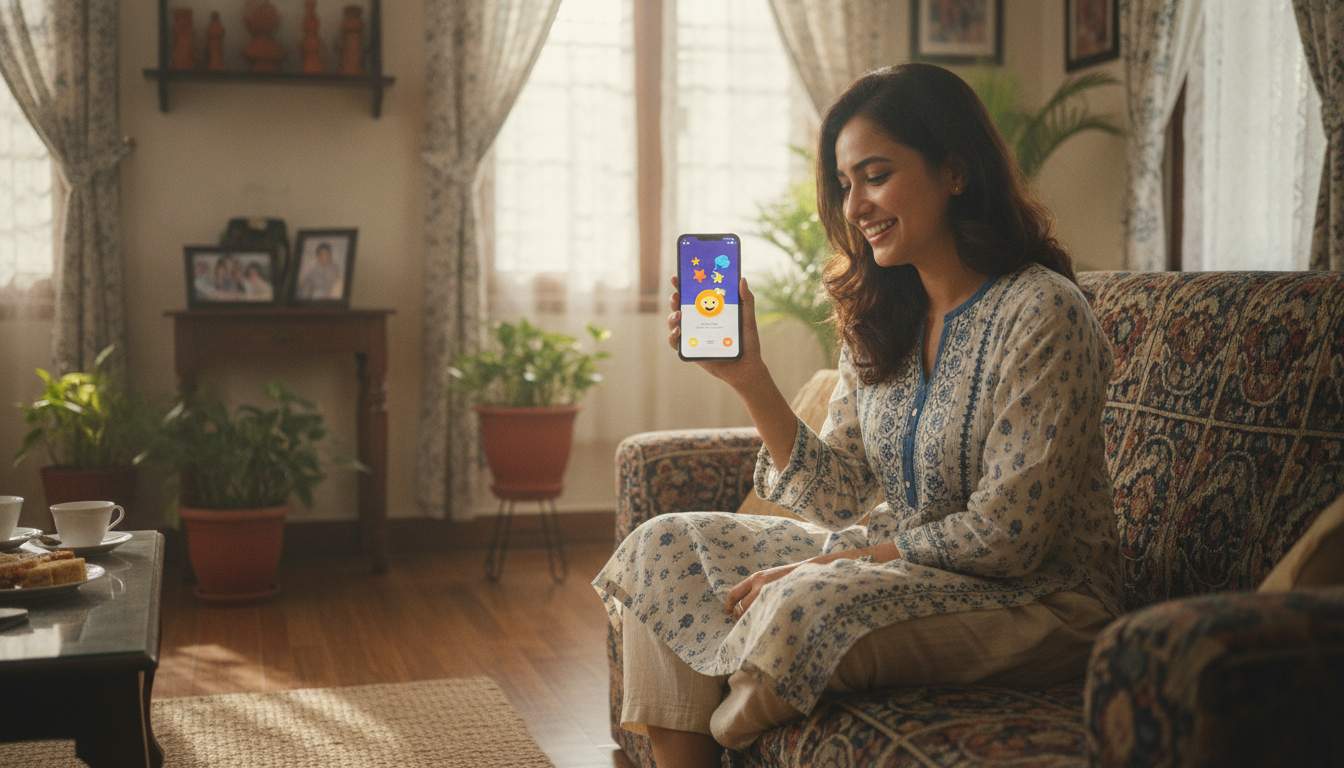 C880 new member welcome offer Bangladeshi woman checking a welcome reward on her phone